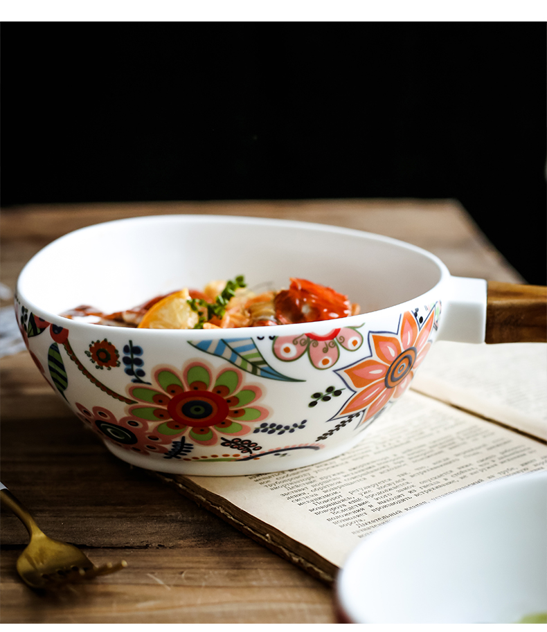 Nordic recent glaze with handle ceramic western - style food bowl of spaghetti bowl dessert bowl household creative fruit bowl