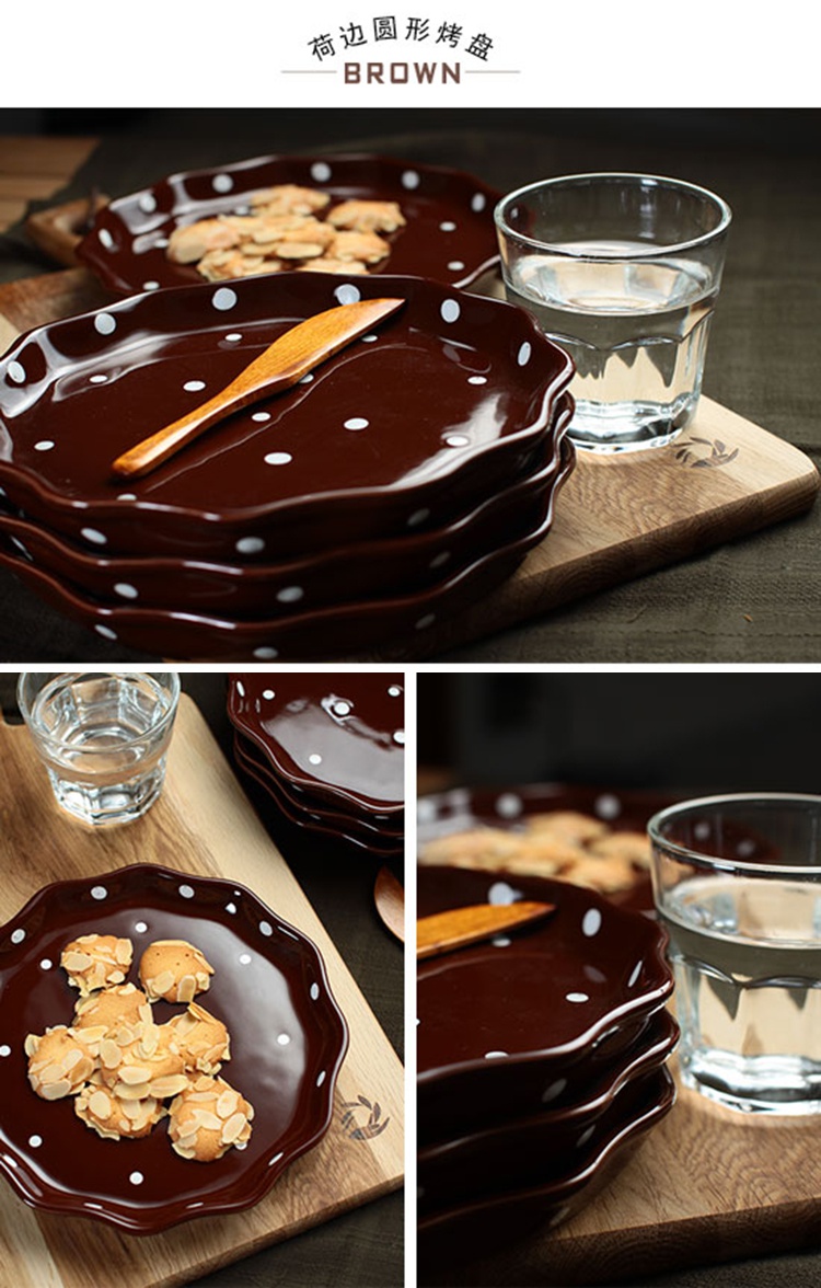 The creative household ceramic plate wave point of western food plate tray steak color plate round flat breakfast tray