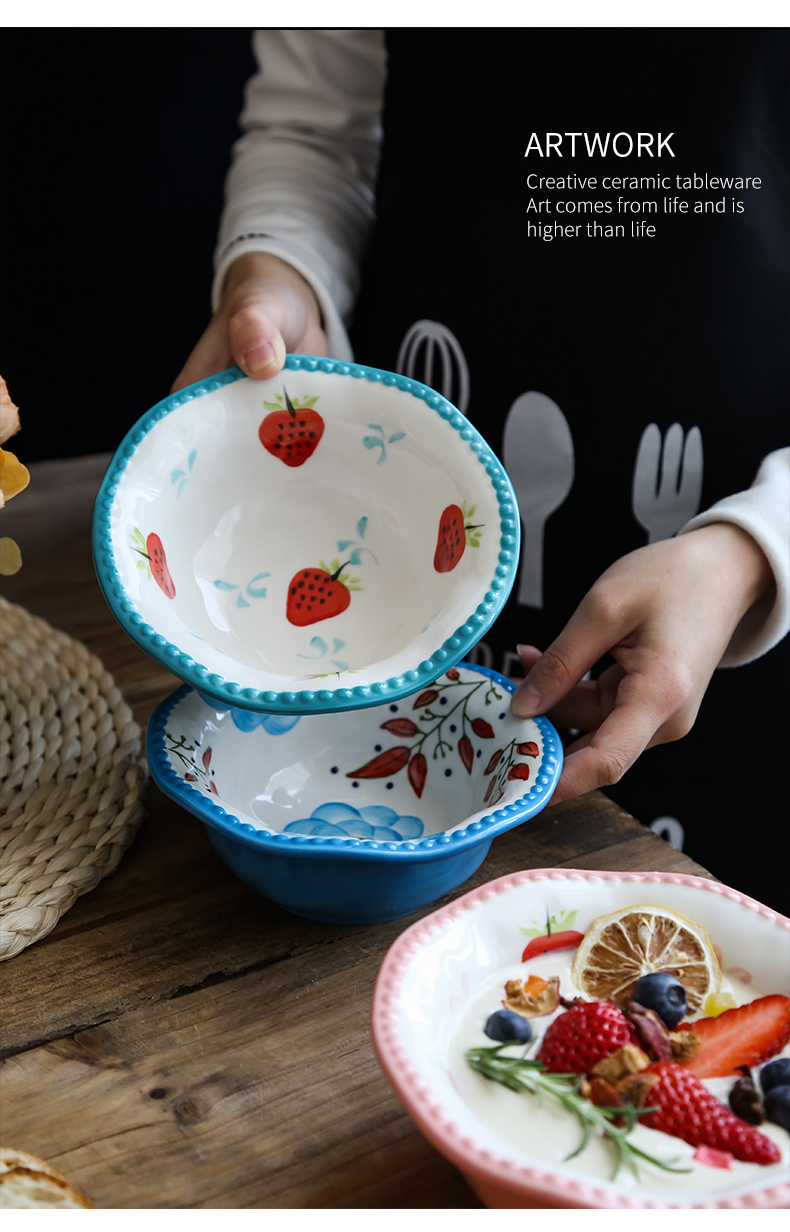 Northern wind ins hand - made lace ceramic bowl bowl noodles in soup bowl of microwave oven with lovely fruit salad bowl