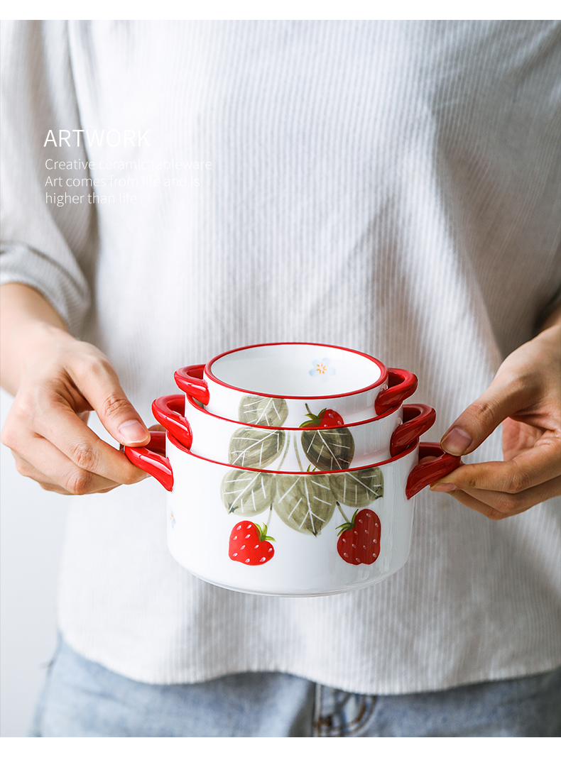 The Nordic idea, lovely strawberry ceramic tableware web celebrity home baking bowl dish dish soup bowl with rainbow such as bowl a salad bowl