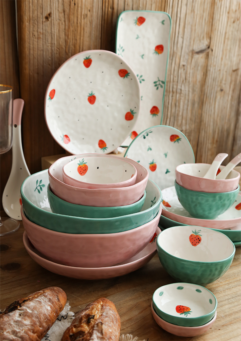 Li feng town strawberry tableware express girl bowl bowl suit consists of household ceramic package