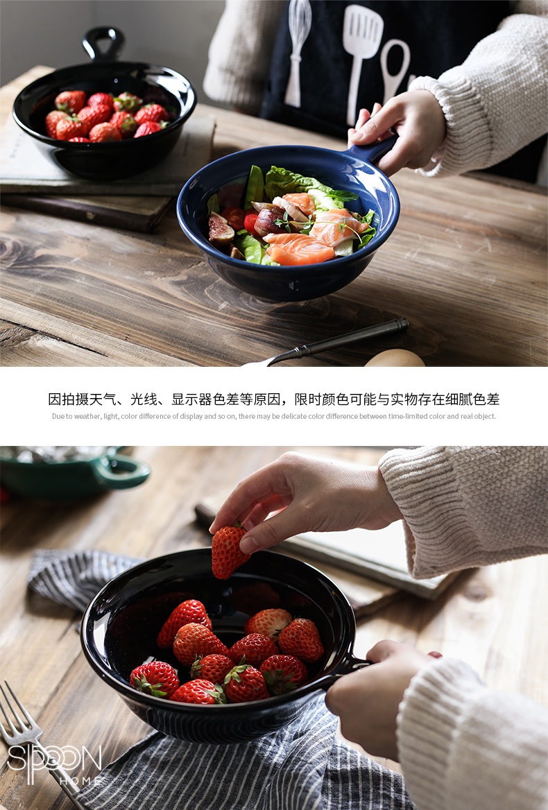 Jingdezhen ceramic creative with handle for job home fruit salad bowl with a pull roasted bowl rainbow such use large soup bowl