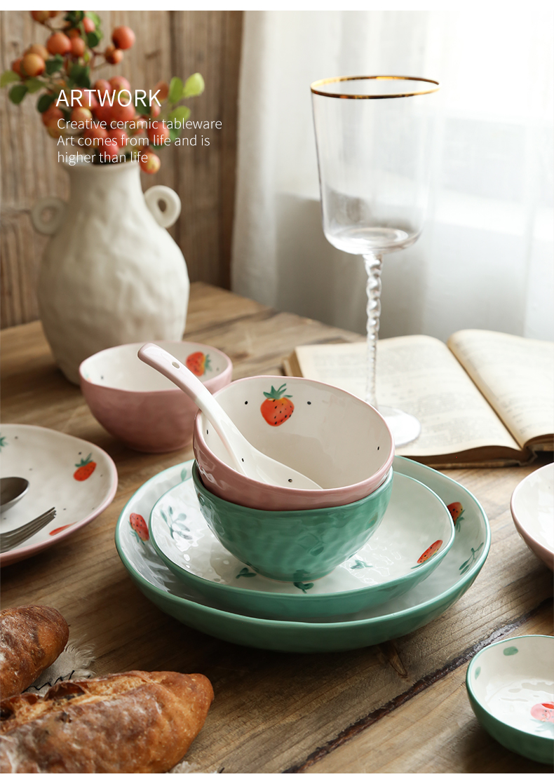 Li feng town strawberry tableware express girl bowl bowl suit consists of household ceramic package