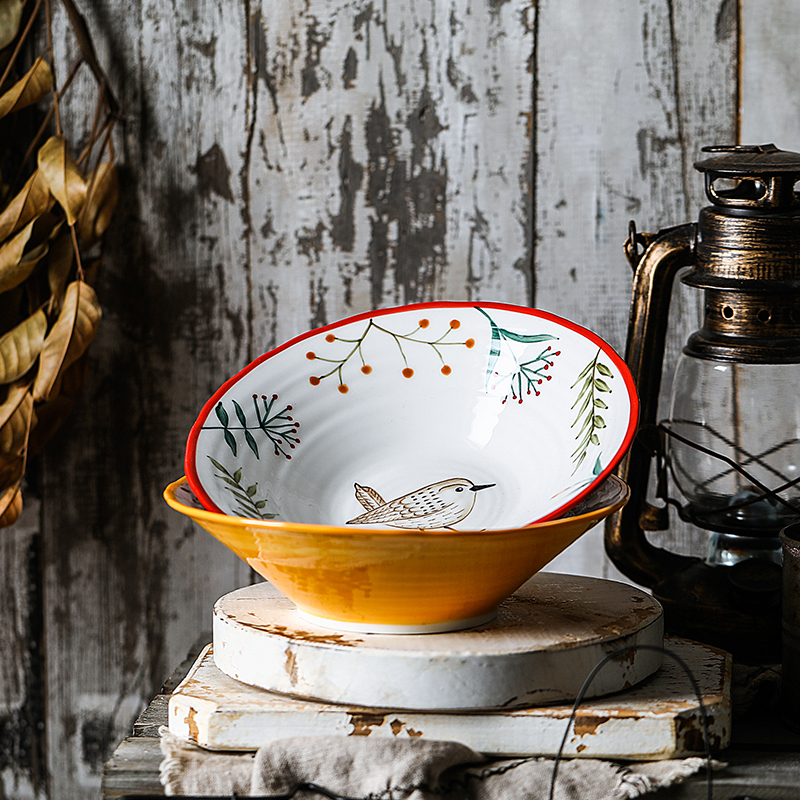 Nordic ins cartoon express ceramic animal, lovely fruit large bowl of beef noodles in soup bowl of sweet fruit salad bowl