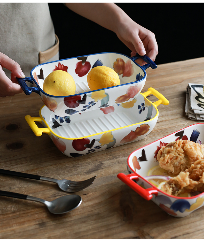 Nordic ins pan weibo anti wind hot handle special household ceramics baked cheese baked bread and butter dish dish dish