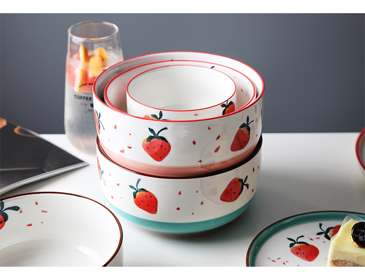 Strawberry under the glaze color creative lovely good - & household food dish plate Japanese ceramic plate dishes son western food steak plate