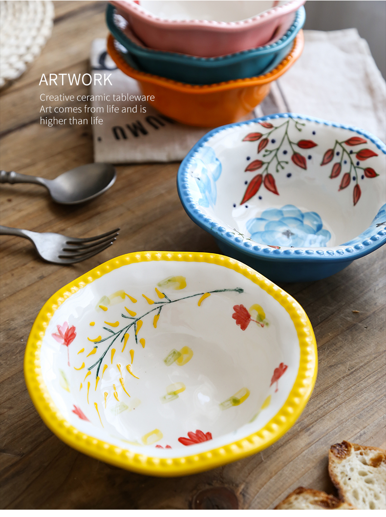 Northern wind ins hand - made lace ceramic bowl bowl noodles in soup bowl of microwave oven with lovely fruit salad bowl