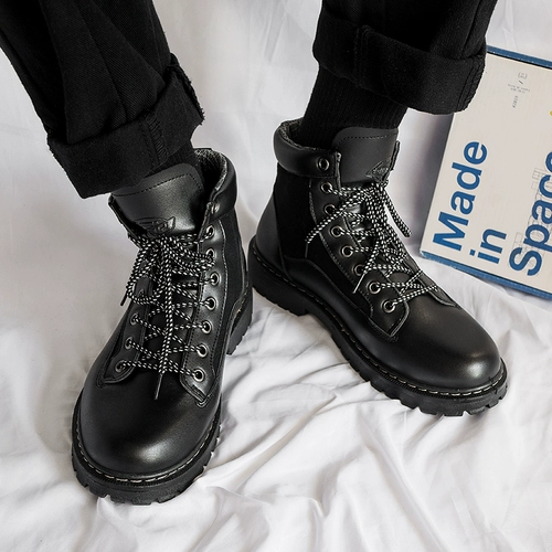 Martens, зимние ботинки для мальчиков в английском стиле, высокие сапоги, флисовые туфли для черной кожи, средней длины, в британском стиле