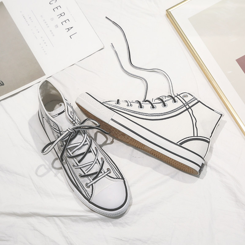 Ins niche design hand-painted graffiti high-top canvas shoes men's Korean version trend 2021 new all-match Hong Kong style sneakers