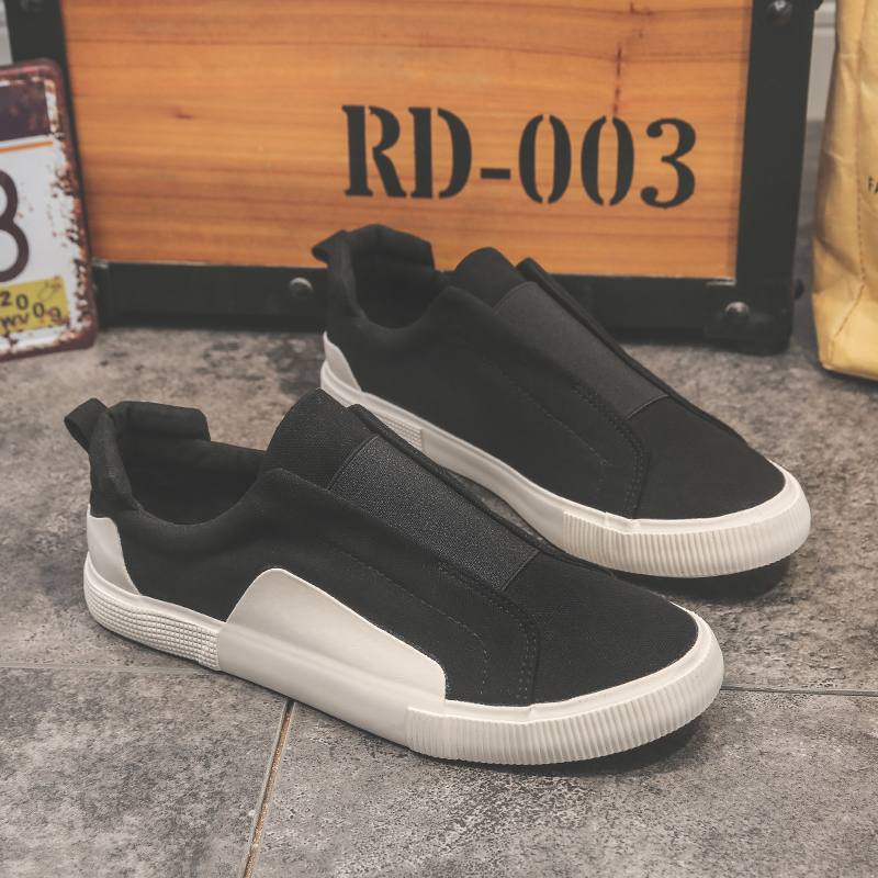 Spring breathable canvas shoes men's Korean version of the trend of wild non-lacing slip-on shoes slip-on casual shoes
