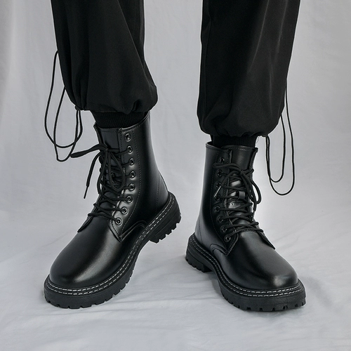 Martens, утепленные удерживающие тепло трендовые универсальные высокие сапоги для черной кожи, туфли в английском стиле, в британском стиле