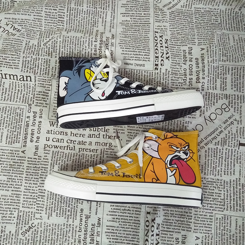 Cat and mouse joint shoes men's high-top canvas shoes Korean version all-match couple casual trendy shoes student skate shoes Yuanyang shoes