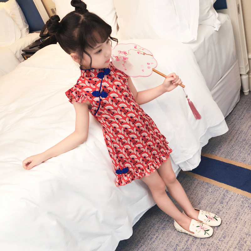 Girls dress foreign style Hanfu summer dress fairy ancient style princess skirt 10 years old thin fashion chiffon cheongsam skirt tide