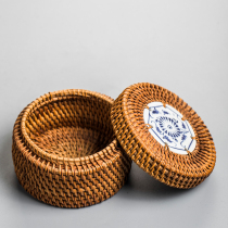 Pure handmade bamboo woven with vines woven Vietnamese rattan knitted storage cartridges cover day style round home creative tea paths