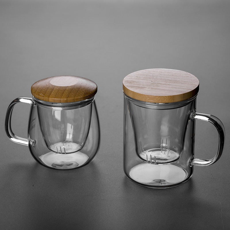glass cup flower tea cup with household water glass female tea cup liner filter transparent tea water separation heat resistant with lid