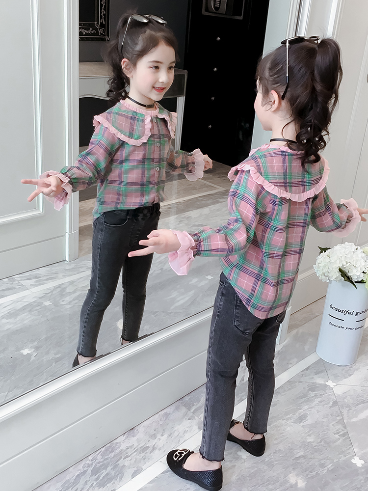 Girls ' autumn suit 2019 new autumn children's foreign style fashionable plaid shirt little girl net red two-piece set