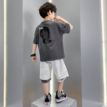  Boys summer suit 2021 new Zhongda childrens Korean version of the western style summer two-piece suit boys handsome hip-hop clothing trend