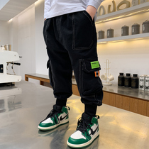 Boys pants spring and autumn models 2021 new middle and big boy handsome spring long pants children Foreign style trend overalls