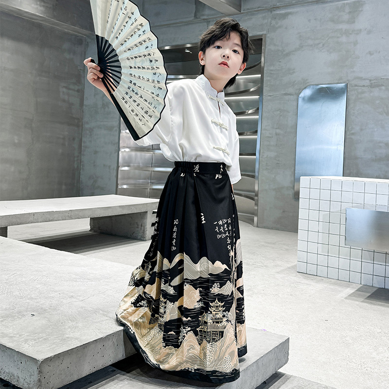 Children's Clothing Boys' Summer Hanfu Suit 2026 New Style for Older Children Chinese Style Mamian Skirt Summer Style Ancient Style Tang Suit
