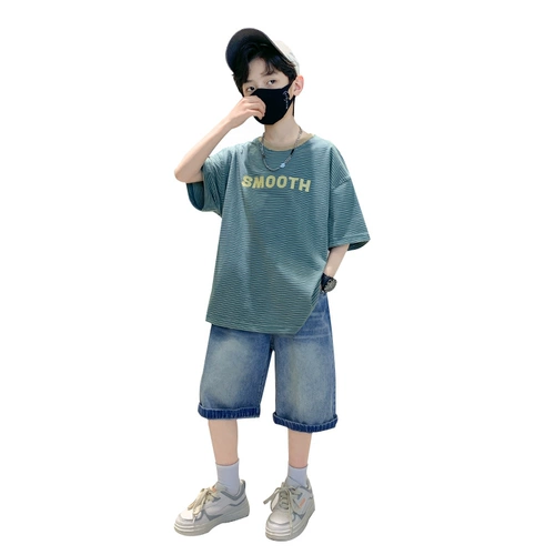 Детский комплект, летняя одежда, летняя хлопковая футболка с коротким рукавом для мальчиков, подходит для подростков