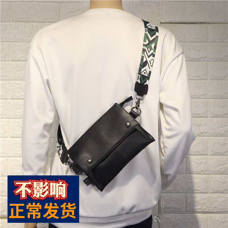 Hong Kong Chauded Korean version trendy men's single shoulder bag Soft leather Casual Colored with male slanted satchel with small bag mobile phone Shoulder Bag