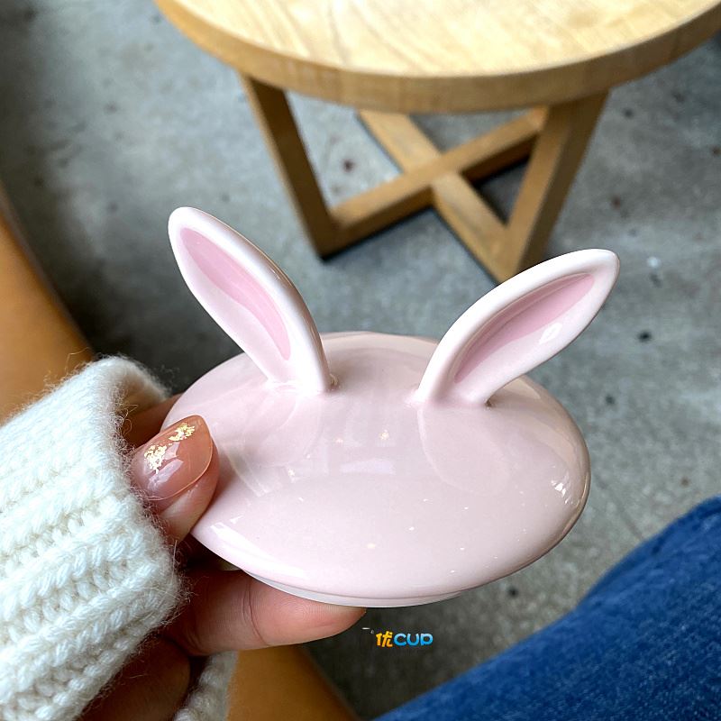 Ins girl heart mark cup with cover express little rabbit teaspoons of ceramic cup water cup of milk breakfast cup female students