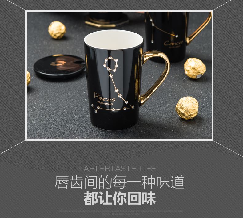Creative picking ceramic keller cup move cups with cover spoon coffee cup fashion star gift cups