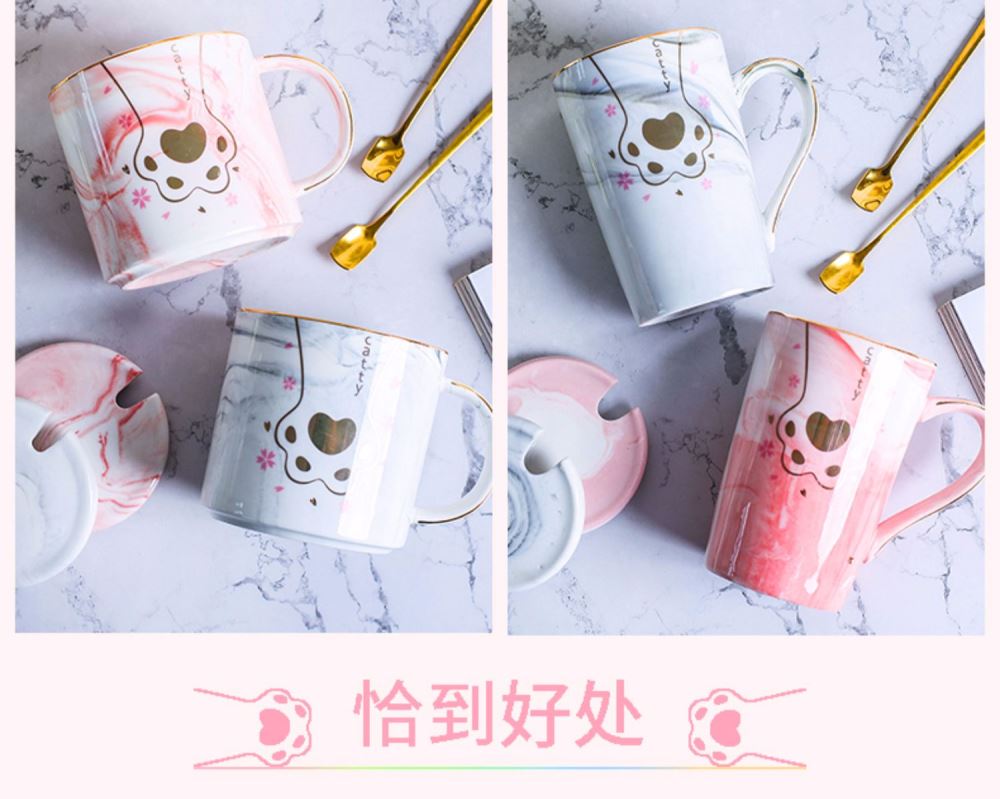 Creative cat claw cup, lovely ceramic cups with cover spoon lovers mugs female male students home coffee cup