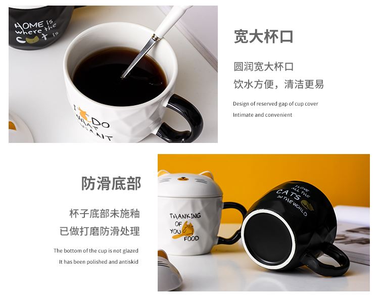 Creative express cat mark cup cartoon ceramic cup with cover spoon keller cup coffee cup couples cup for breakfast