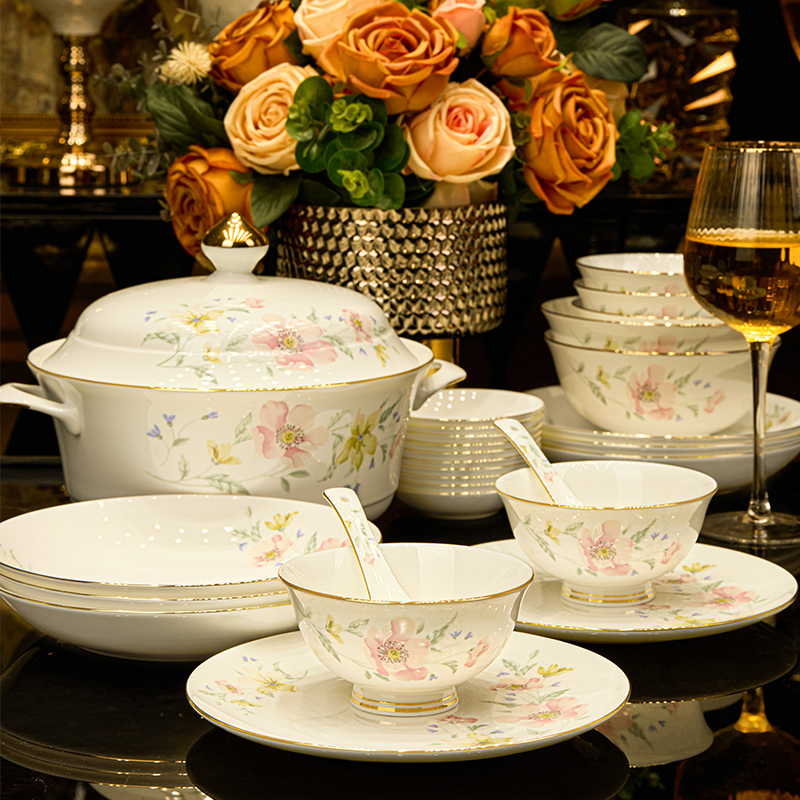 Jingdezhen Ceramic Bowls and Plates, Particularly Beautiful High-End Tableware, Household Set, Bone China, Housewarming and Wedding Gifts