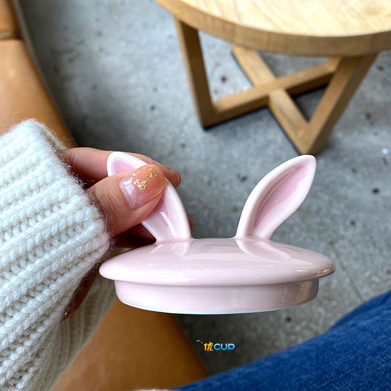 Ins girl heart mark cup with cover express little rabbit teaspoons of ceramic cup water cup of milk breakfast cup female students