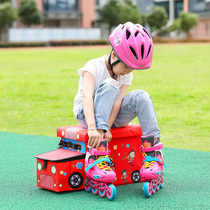 Childrens roller skates storage box storage stool can sit people creative storage bag Roller roller ice toy stool folding box