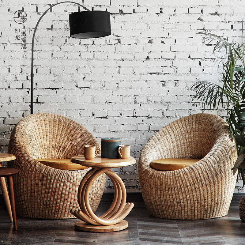 Personality single sofa chair Nordic creative lazy rattan chair round light luxury bedroom living room three-piece leisure chair