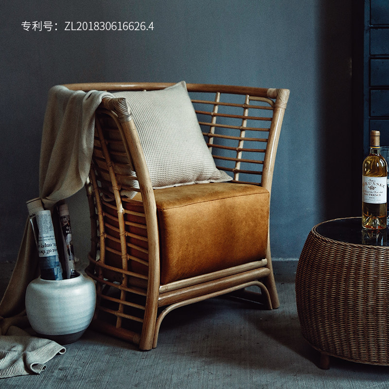 Rattan Chair Single Single Rattan Chair Back Chair Home Teng Chair Balcony Leisure Rattan Rattan Outdoor Creative Nordic