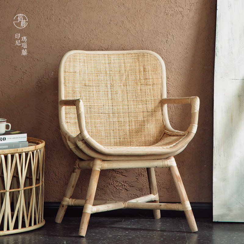 Balcony Leisure Chair Rattan Chair Single Back Chair Natural Rattan Home Elderly Chair High Back Braided Chair Rattan