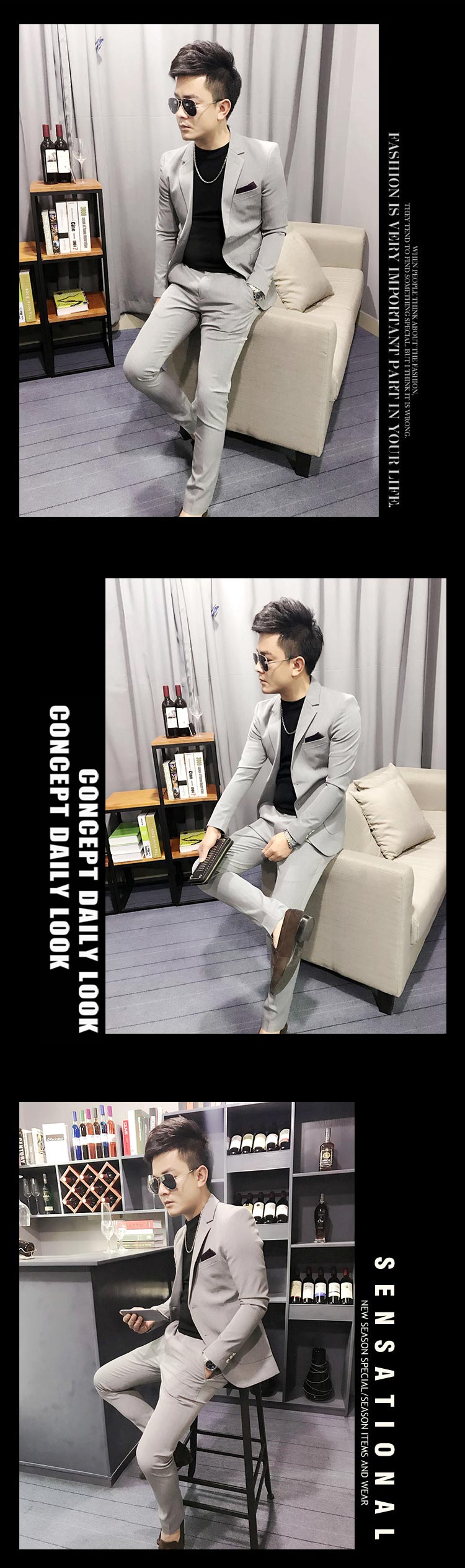Bộ đồ mùa thu đông 2018 nam mới phù hợp với set đồ hai dây dành cho nam phiên bản Hàn Quốc của chiếc áo khoác tạo kiểu tóc mỏng quần áo nam 