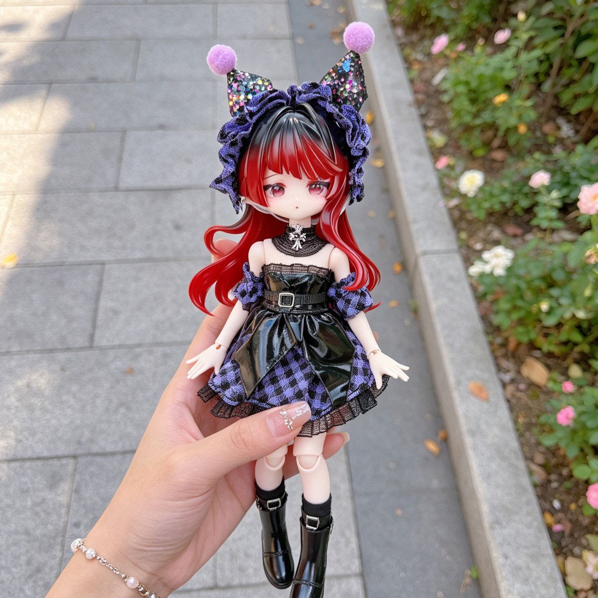 8分12分BJD娃衣ob11洛丽塔连衣裙套装黑紫格纹可动人偶换装衣服