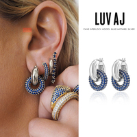 LUVAJ Silver buckle hoop earrings for women, minimalist metal blue diamond earrings, American retro wear