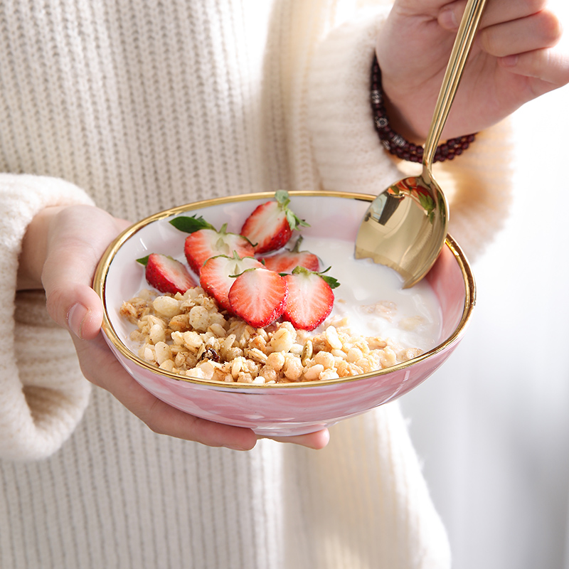 Nordic Phnom Penh marble one person food girl heart tableware Breakfast bowl Oat bowl Light luxury bowl Western spoon set