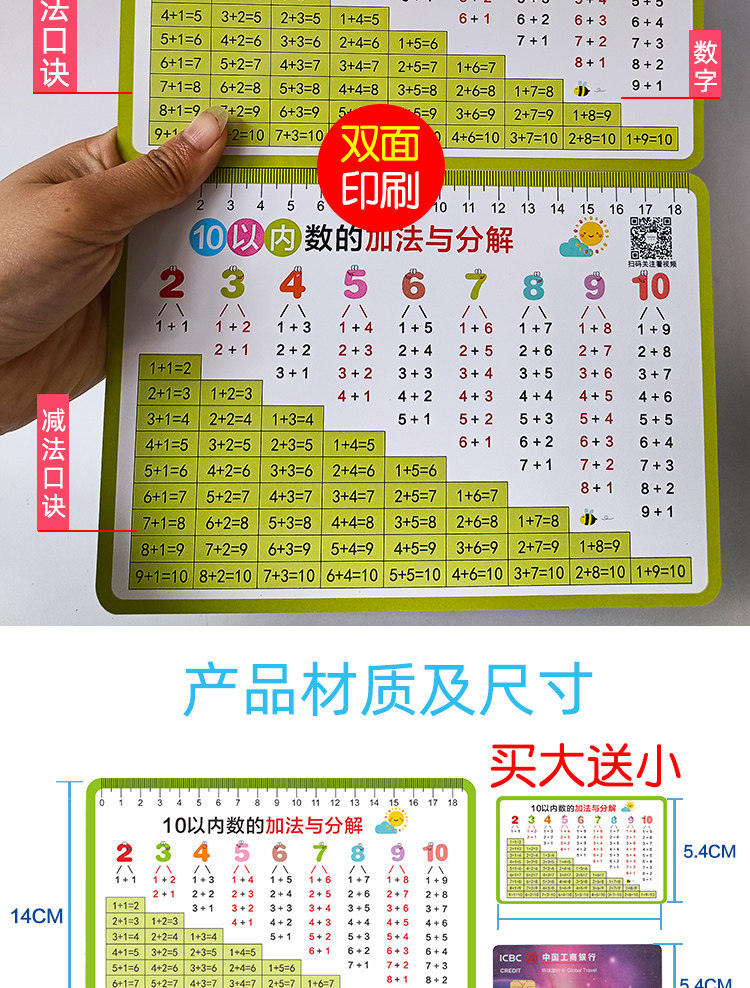 20以内加法减法口诀表10以内加减法一年级九九乘法口诀表卡小学生-阿里巴巴
