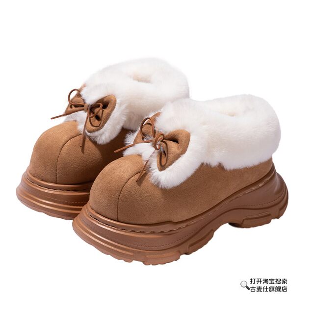 2026 new style bow cotton tow high-top warm plush comfortable and shit-feeling outer wear at home