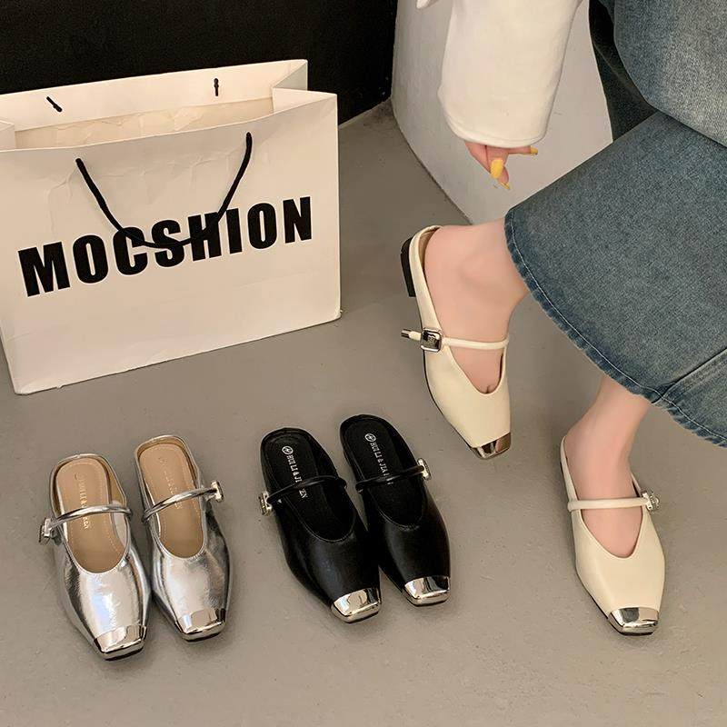 Silver Closed-Toe Mules for Women, Summer 2026 New French Style Shoes, Perfect for Pairing with Skirts, Stunning Sandals, Fashionable Footwear