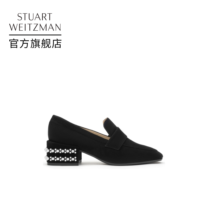 SW ACCORDION DEMEARL HEEL LOAFER SPRING SUMMER PEARL SQUARE WITH ROUND HEAD LEFU SHOES WOMAN