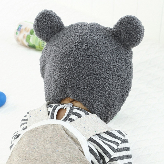 Korean style baby hat autumn and winter thick warm infant plush ear protection fetal hat cute baby bear ear hat