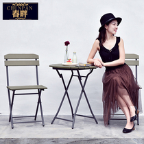 Spring Shores Balcony Small Table And Chairs Foldable Iron Art Casual Three Sets Courtyard Terrace Terrace Embalming Wooden Chairs