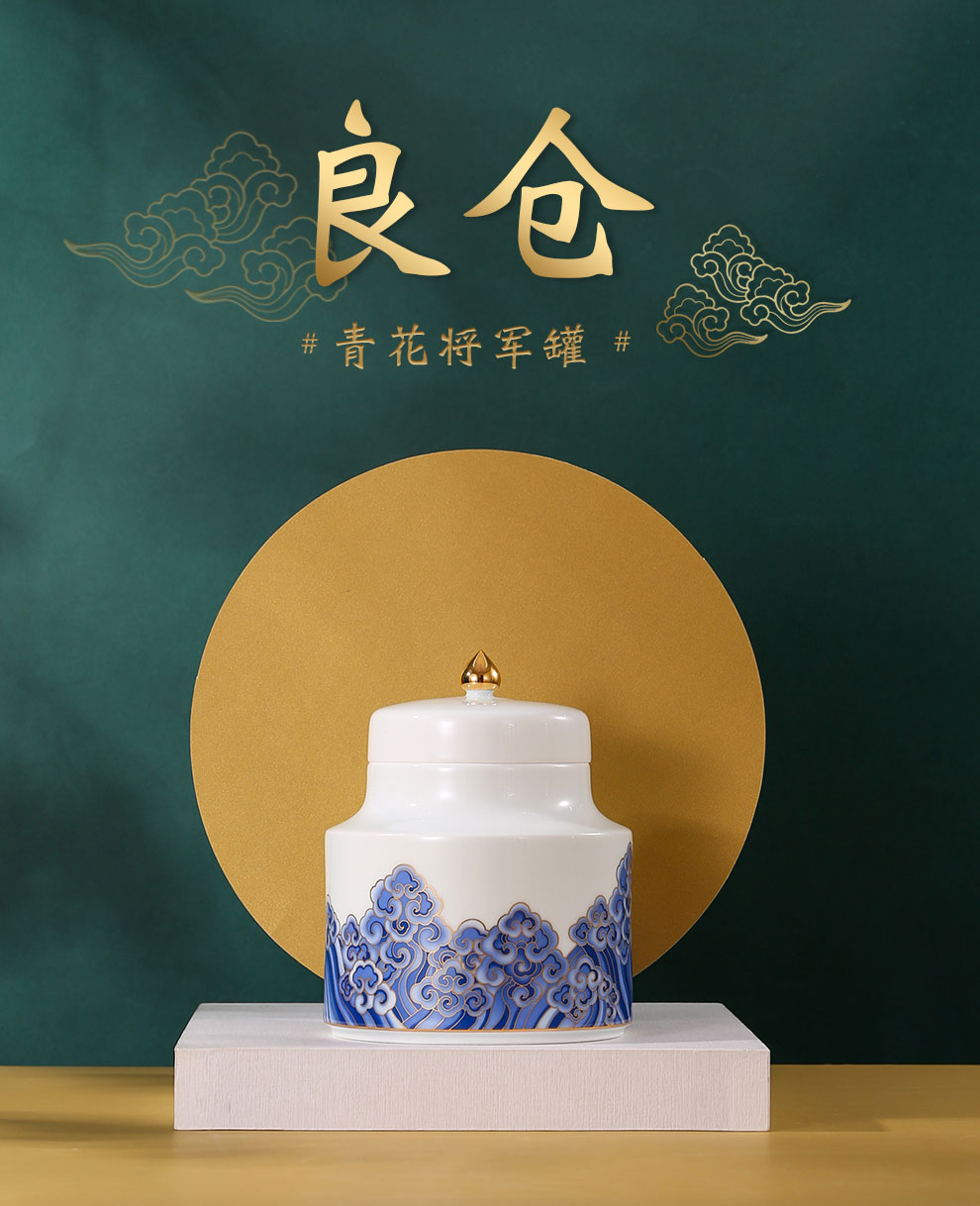 Jingdezhen flagship store general manual the see colour blue and white household top - grade ceramic jar of moisture storage caddy fixings large