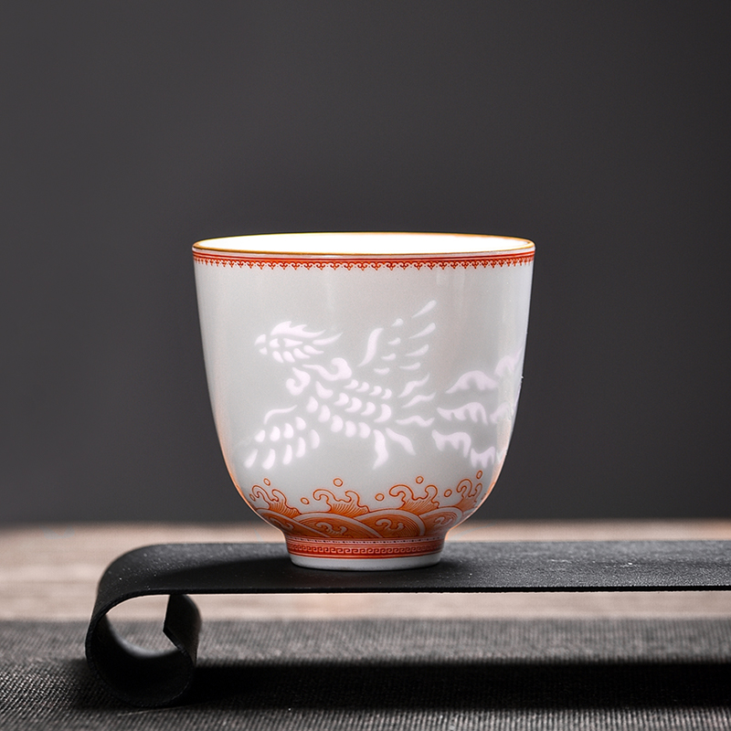 Jingdezhen flagship store ceramic color and exquisite longfeng couples to a single cup of kung fu tea cups of tea cups of a wedding gift