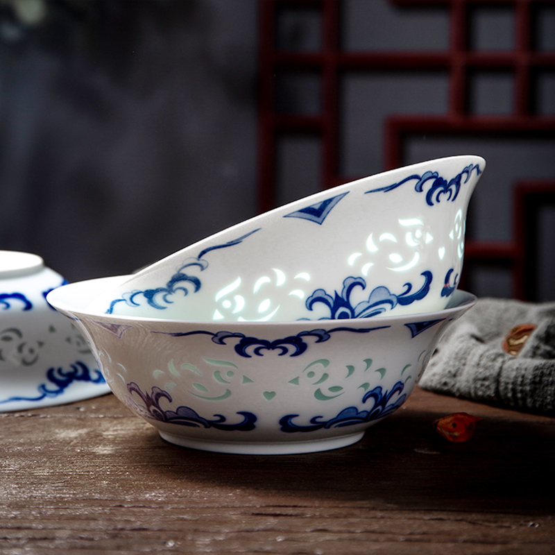 Jingdezhen flagship store of Chinese blue and white and exquisite tableware bowls bowl fish dish soup pot collocation bulk, individual freedom