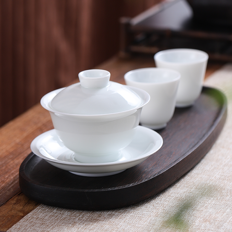 Jingdezhen flagship store three tureen only single contracted white porcelain ceramic household large kung fu tea tea bowl