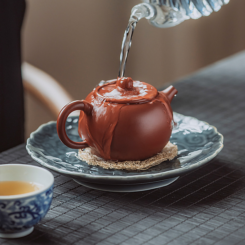 Jingdezhen flagship store ceramic film green hand - carved household pot bearing small tea tray was dry mercifully tea accessories
